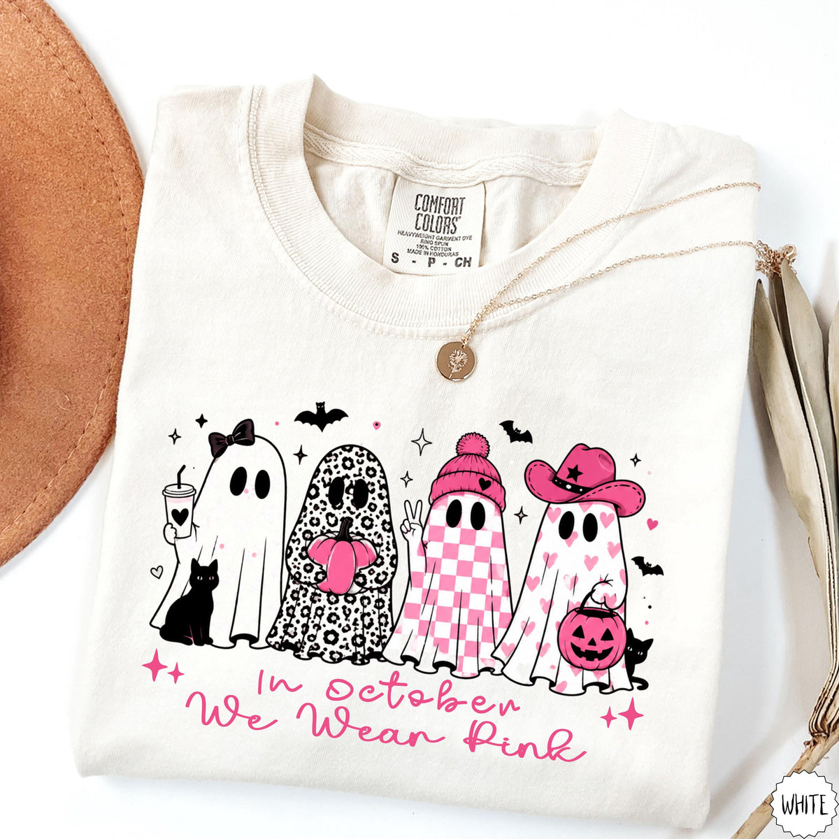 Comfort Colors October Pink Ghos Breast Cancer Awareness Tee Halloween Ghost Cancer Pink Ribbon (4)