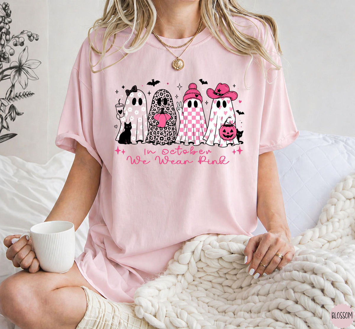 Comfort Colors October Pink Ghos Breast Cancer Awareness Tee Halloween Ghost Cancer Pink Ribbon (5)