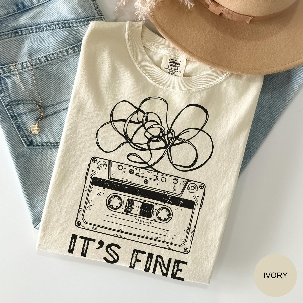 Comfort Colors 39 Fine Retro Cassette Tape Tee Mental Health Humor Anxiety 90s Music Lover Sarcastic (1)