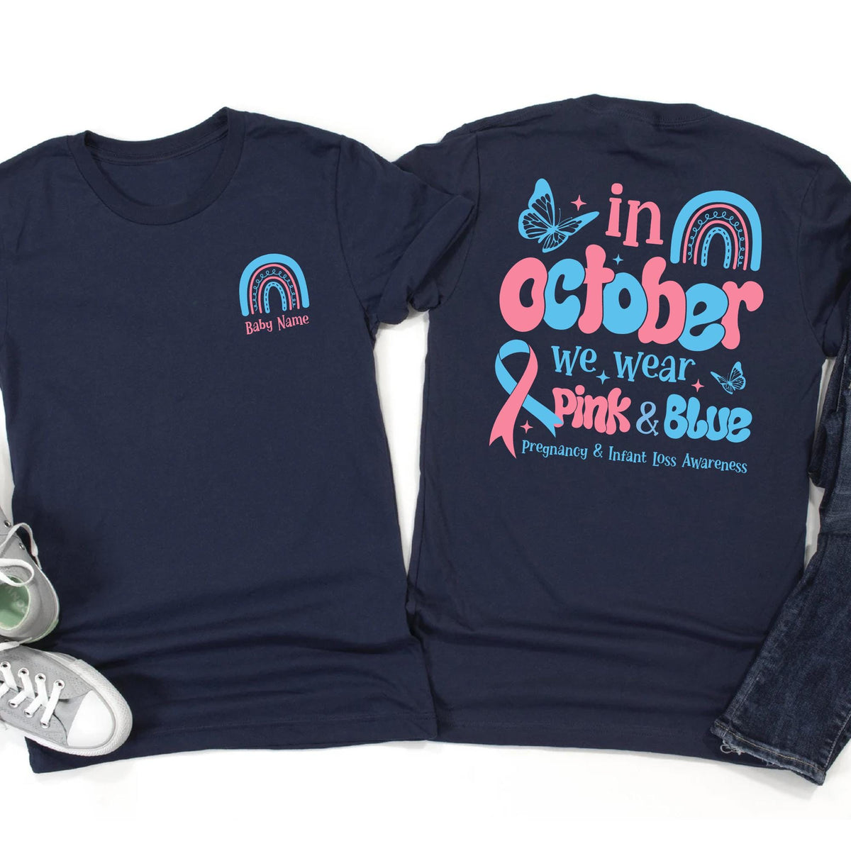 Custom Baby Name Memorial Tee October Pink Blue Pregnancy Infant Loss Awareness Miscarriage Stillbirth Walk Tee (2)