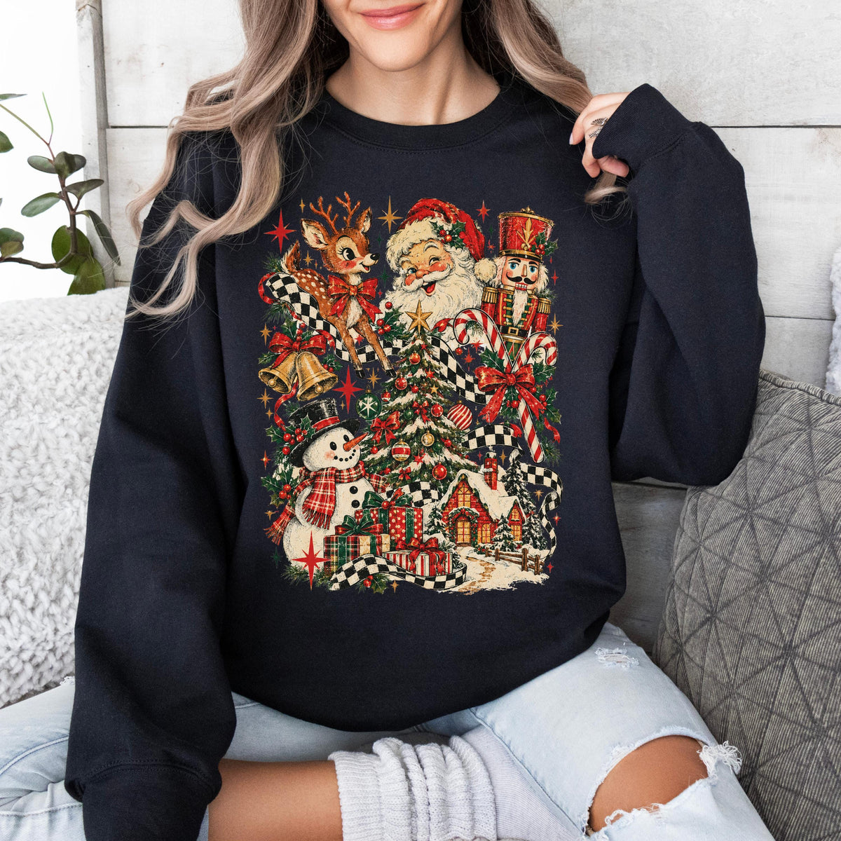 Vintage Christmas Retro Santa Snowman Tee Holiday Reindeer Tis Season Xmas Family (3)