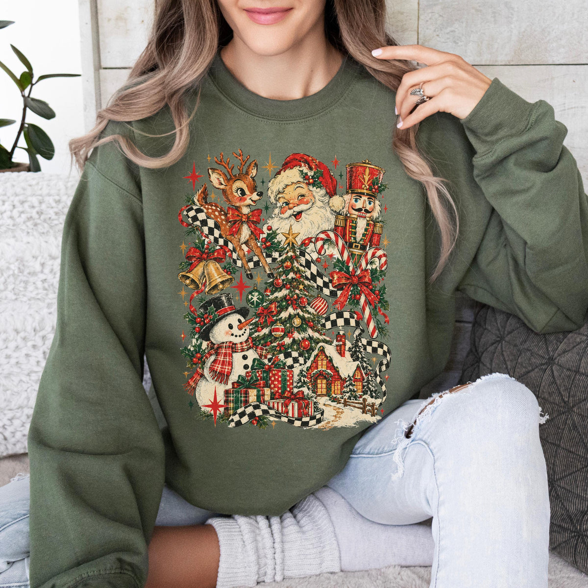 Vintage Christmas Retro Santa Snowman Tee Holiday Reindeer Tis Season Xmas Family (5)