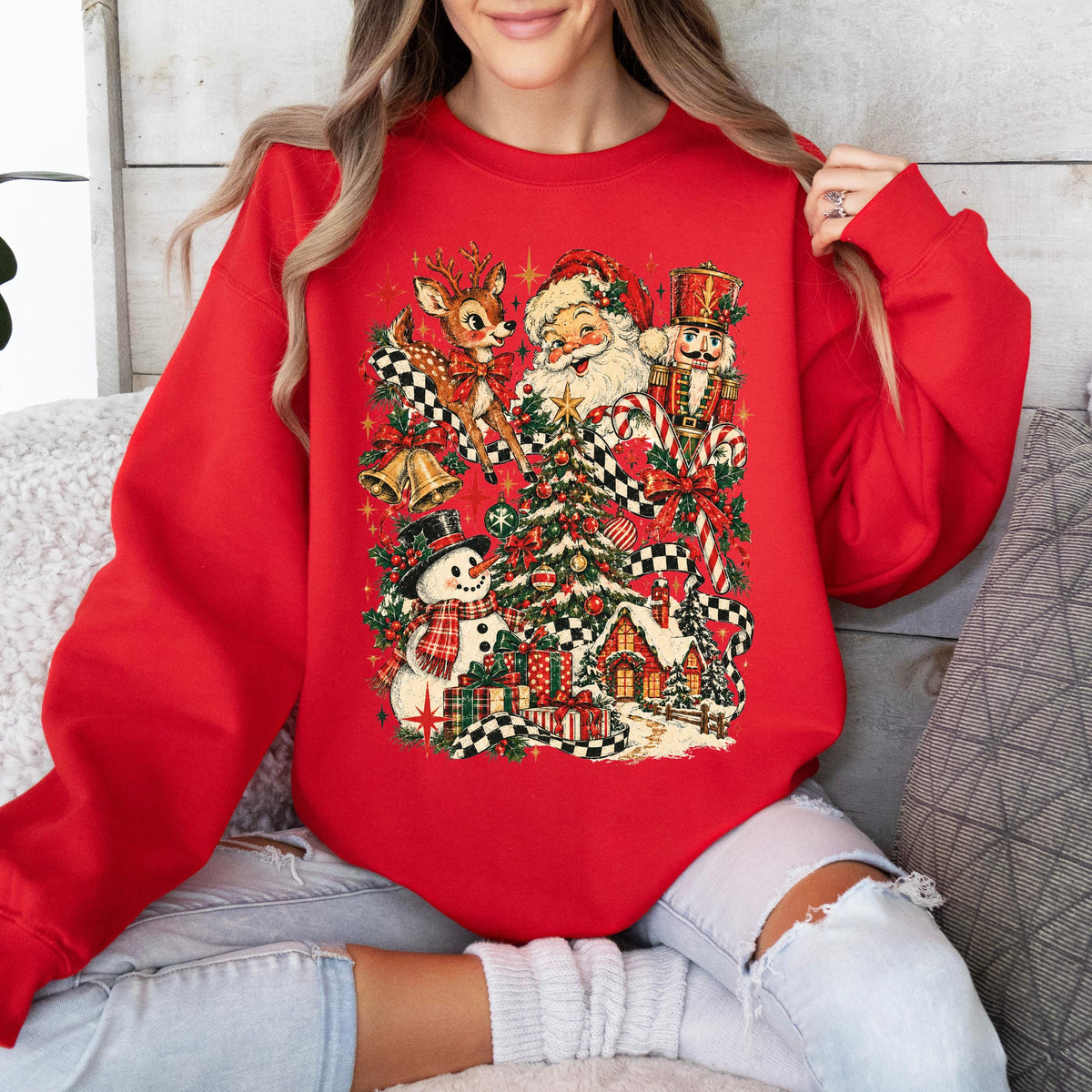 Vintage Christmas Retro Santa Snowman Tee Holiday Reindeer Tis Season Xmas Family (4)