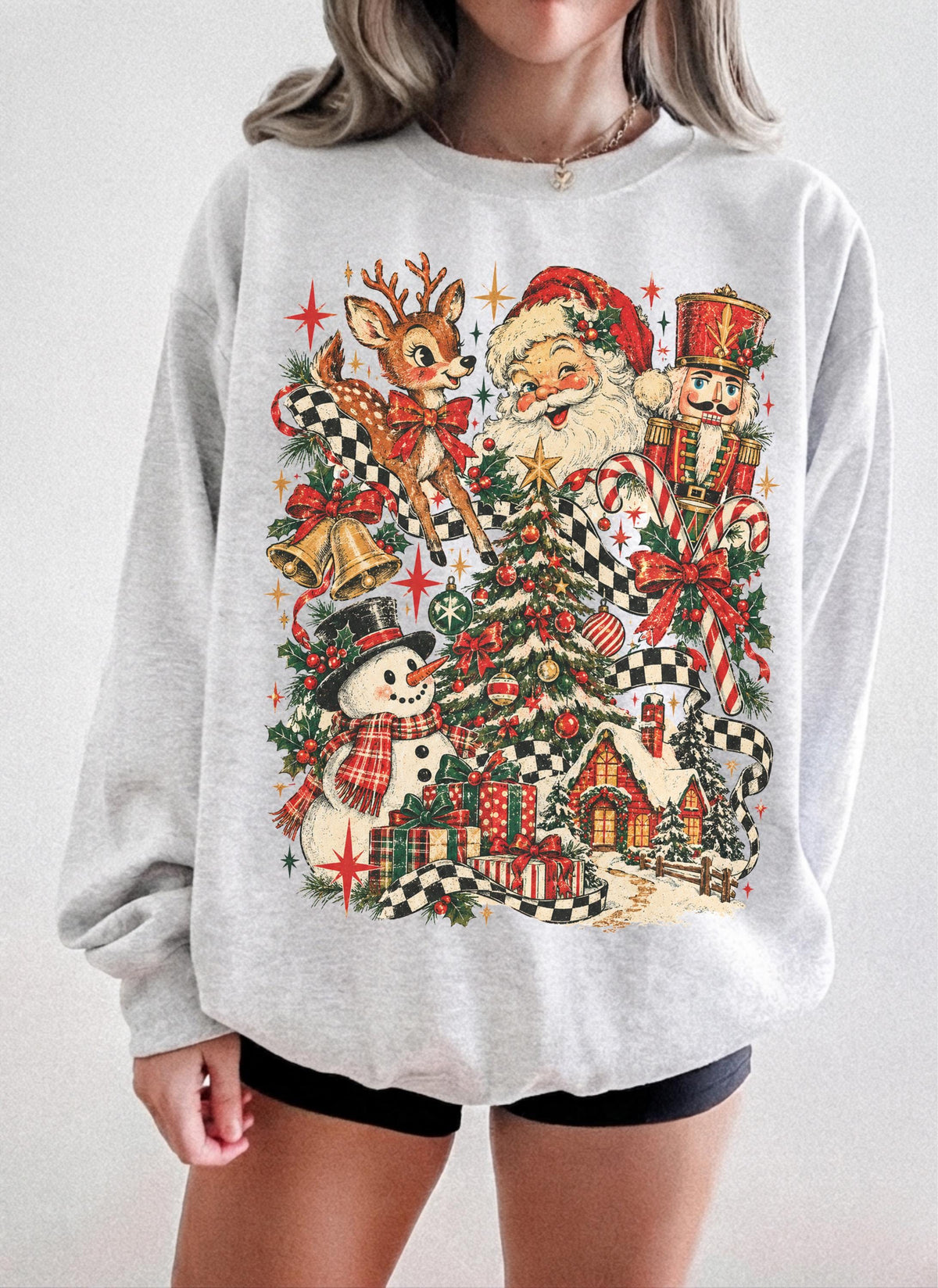 Vintage Christmas Retro Santa Snowman Tee Holiday Reindeer Tis Season Xmas Family (1)