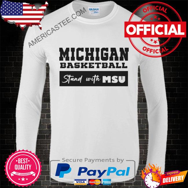Michigan basketball stand with MSU shirt
