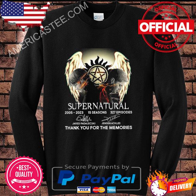 Supernatural 2005 2023 15 season 327 episodes thank you for the memories signatures shirt
