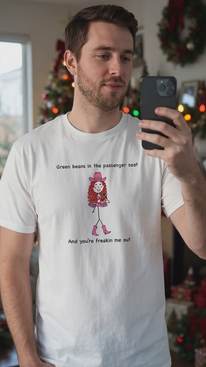 Sapphic chaos green beans in the passenger seat and you’re freakin me out shirt Unisex T-shirt, Sweatshirt, Hoodie, Long Sleeve Tee