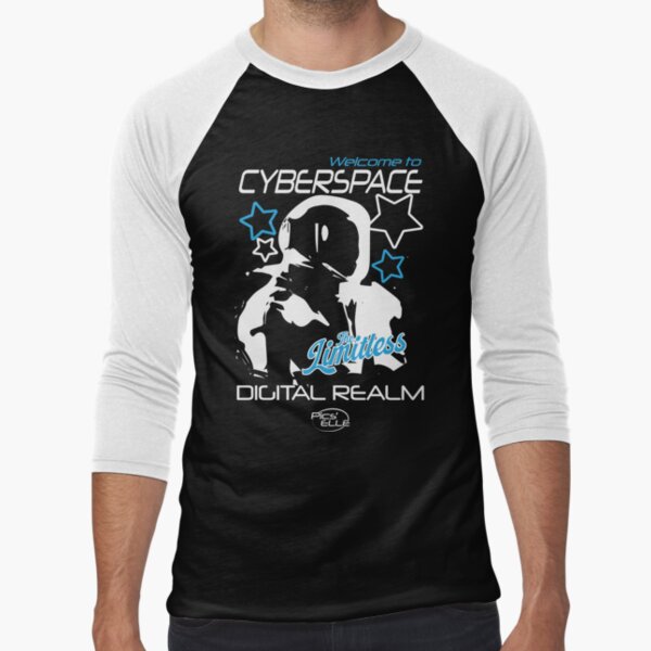 CYBERSPACE – White and blue astronaut on futuristic black background Y2K by Pics'Elle Creations T-Shirts,... (Image 1)