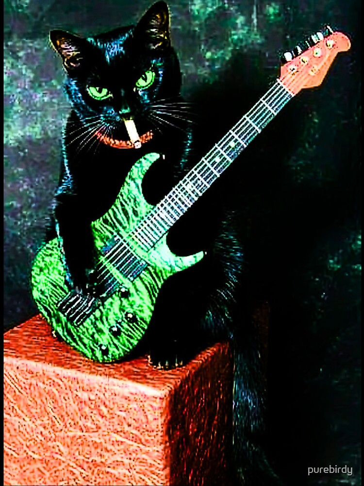 Smoking Gothic Vintage Rock Cat Playing Guitar Retro Punk Art by Bevenge T-Shirts, Hoodie, Sweatshirt (Image 3)