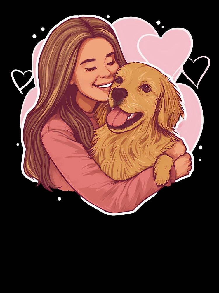 Beautiful artwork of a cute golden retriever dog breed and a female owner, golden retriever girl or lady, mom,... (Image 3)
