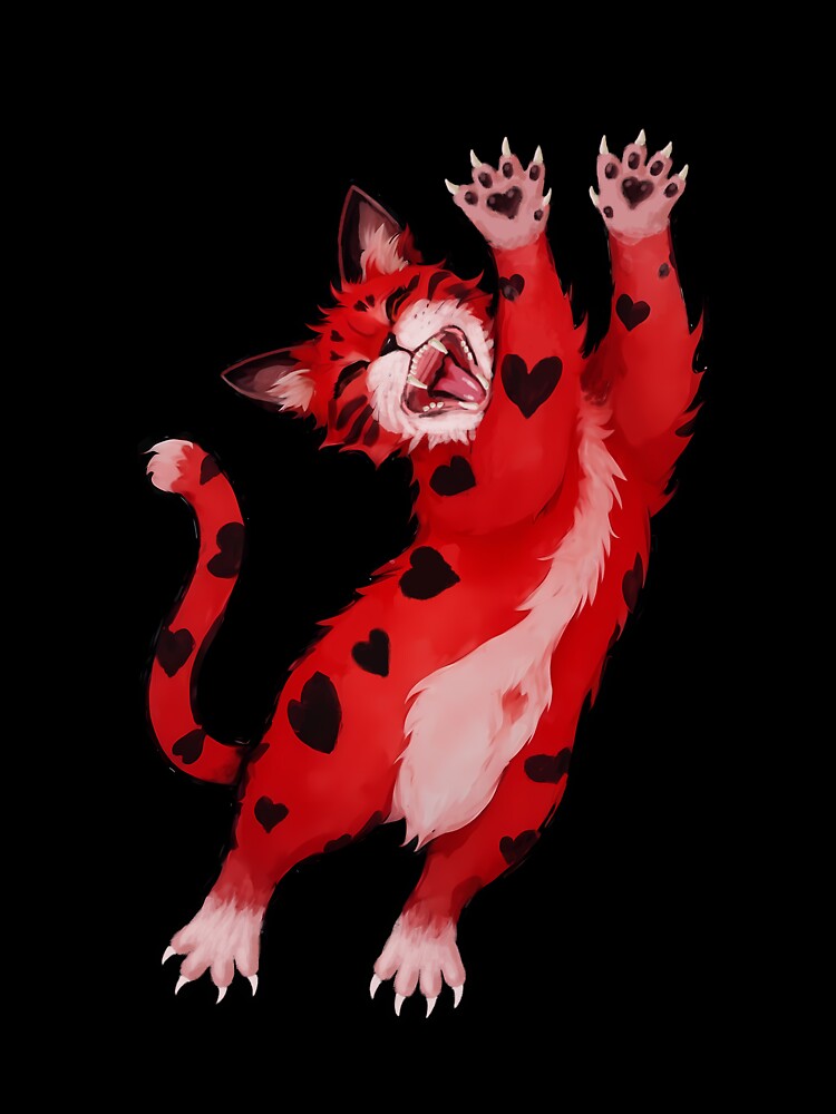 Silly Gothic Cat Sticker, T-Shirt & Art Print | Red Fur with Heart Spots (Image 3)