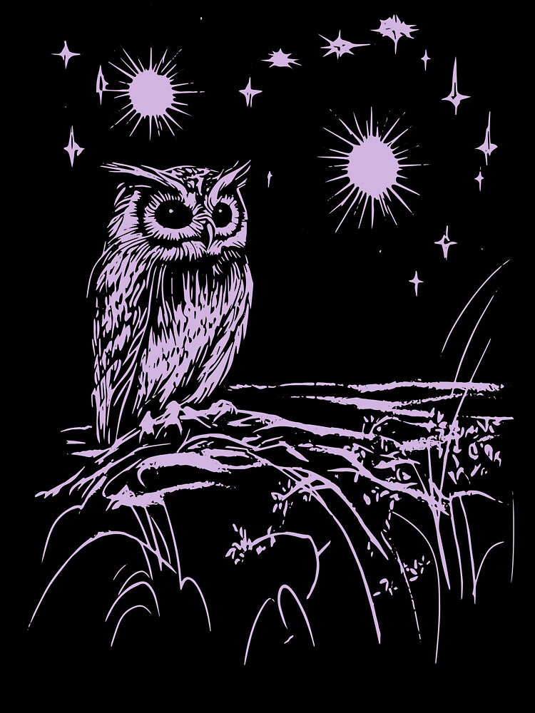 Purple Mystic Owl Print - Celestial Night Bird Spirit Animal Wall Art by TuncGK T-Shirts, Hoodie, Sweatshirt (Image 3)