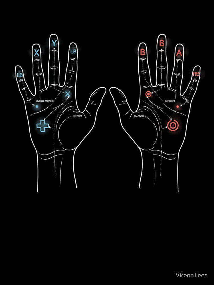 Gaming Muscle Memory – Controller Button Mapping Hands Illustration by VireonTees