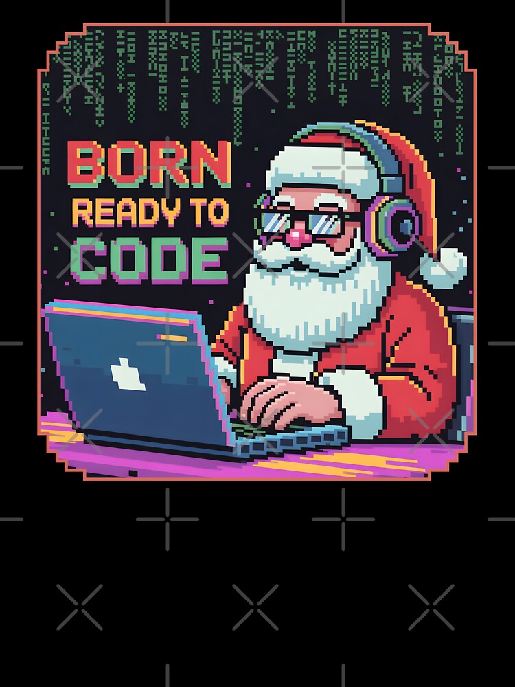 Born Ready to Code – Christmas Pixel Santa Programmer Design by DreamVibeShirt T-Shirts, Hoodie, Sweatshirt (Image 3)