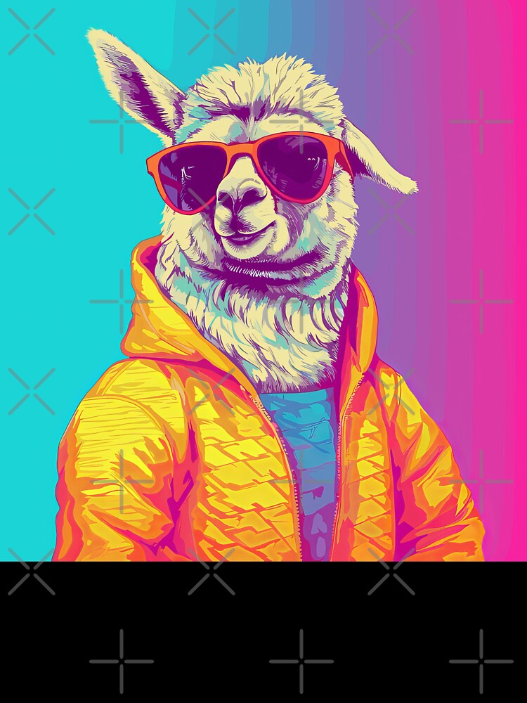 Cool Llama in Neon Hoodie – Funny Retro Pop Art Llama Design – Colorful Hipster Animal T-Shirt by Daagath... (Image 3)