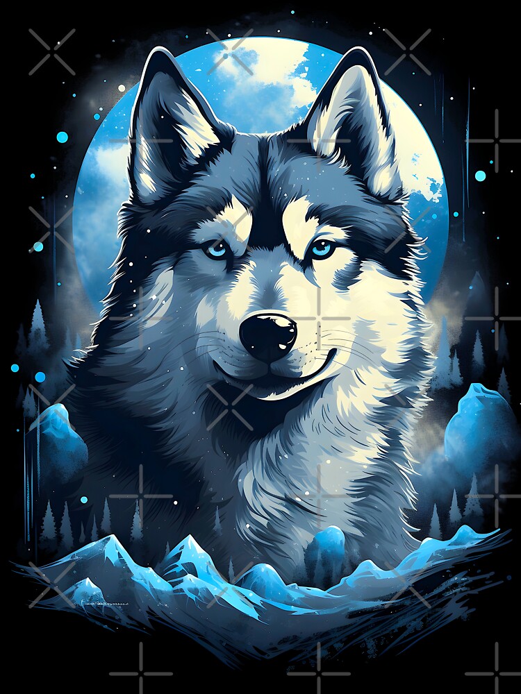 Mystic Siberian Husky Moon Art – Winter Dog Illustration by PixelsPaws T-Shirts, Hoodie, Sweatshirt (Image 3)