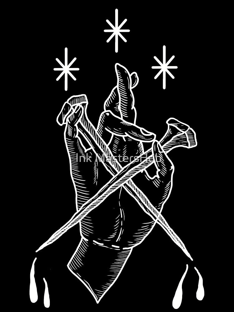 Hand with bleeding nails in medieval engraving - WHITE by InkMastersHub.com T-Shirts, Hoodie, Sweatshirt (Image 3)