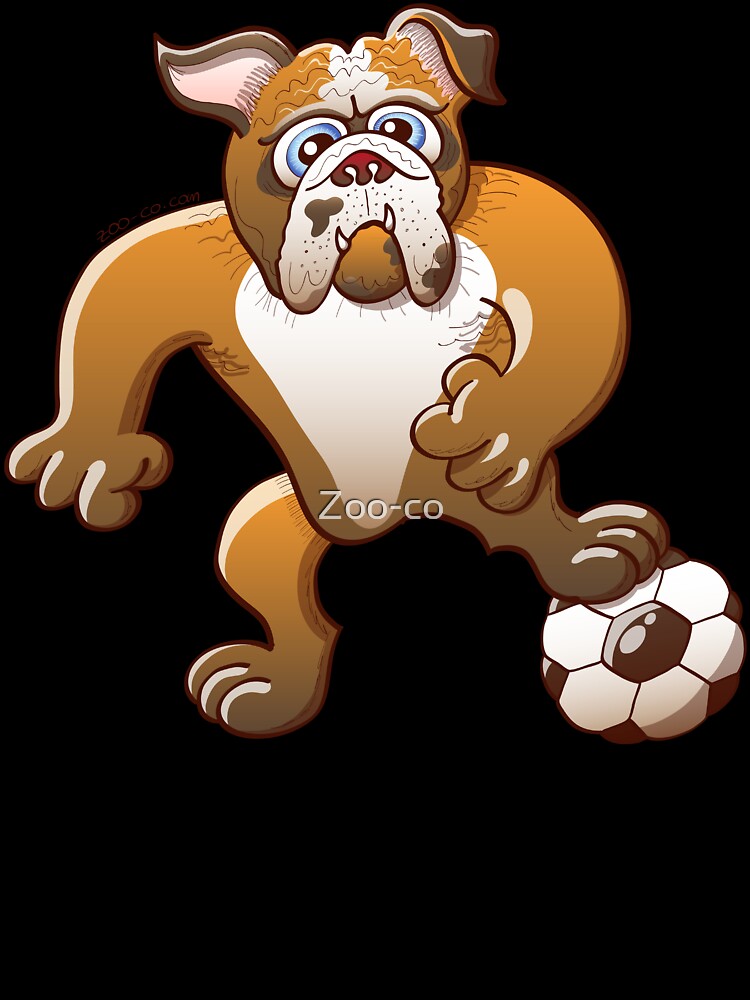 Bulldog Preparing to Kick a Soccer Ball by Zoo-co