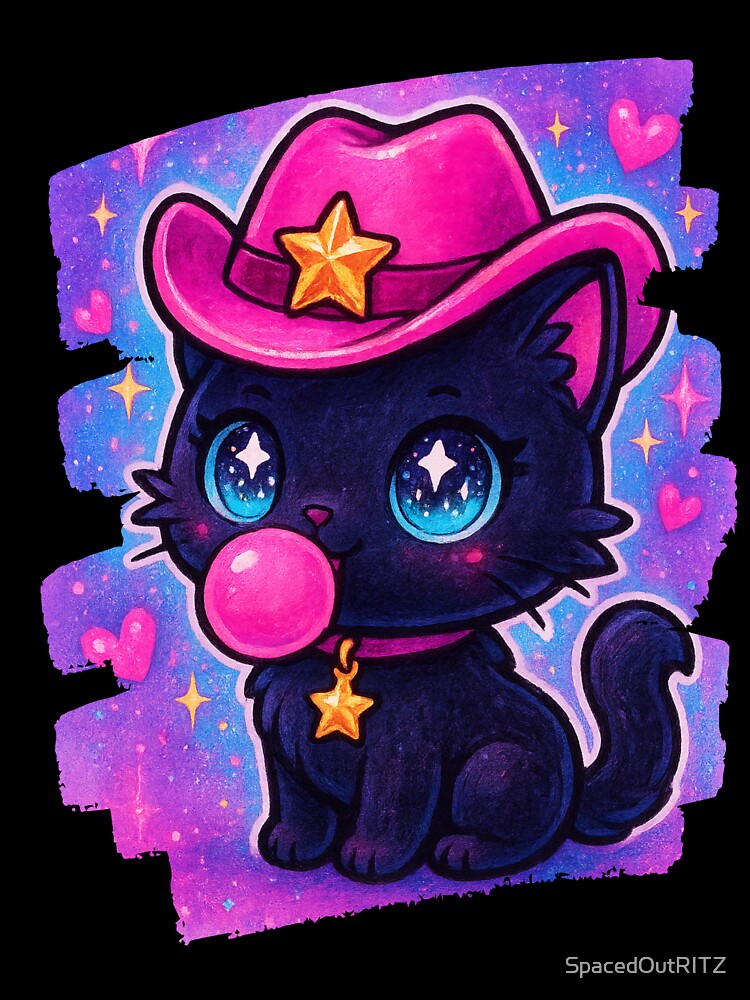 Cute Black Cowboy Cat Bubblegum – Western Cat Illustration by SpacedOutRITZ T-Shirts, Hoodie, Sweatshirt (Image 3)