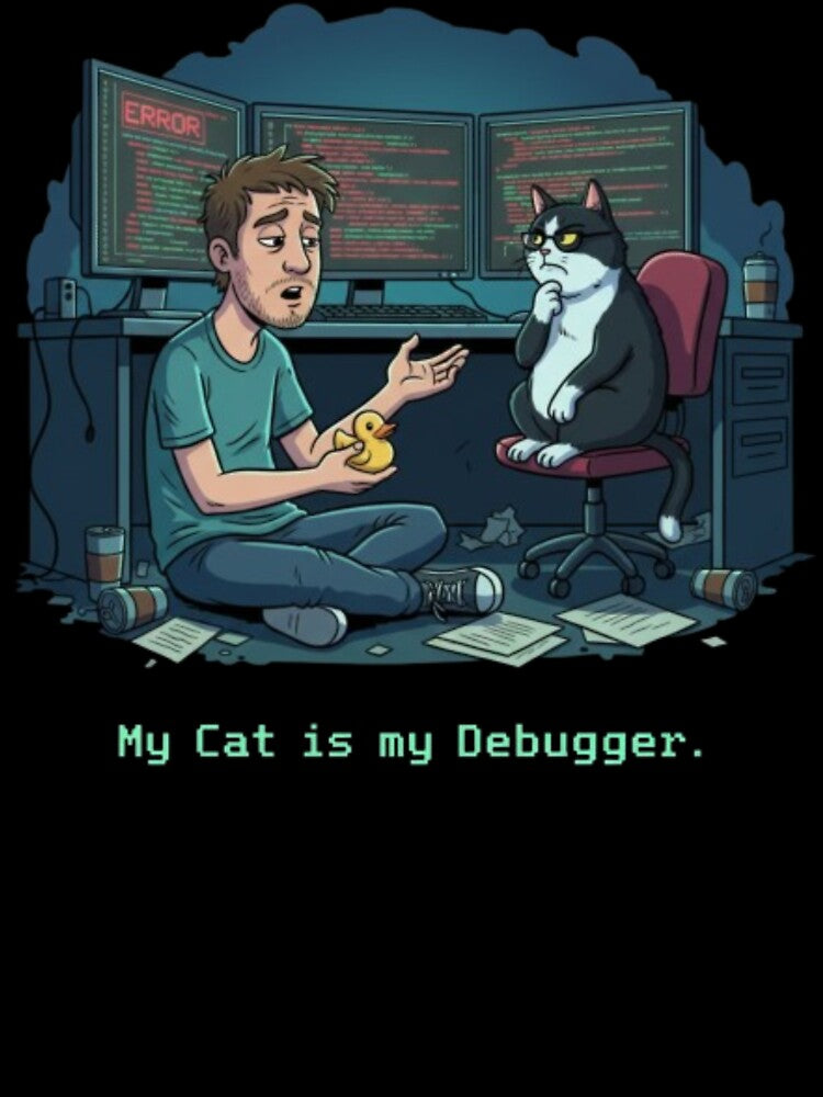 My Cat is my Debugger - Funny Programmer & Cat Lover Coding Meme by Pixel & Beyond T-Shirts, Hoodie, Sweatshirt (Image 3)