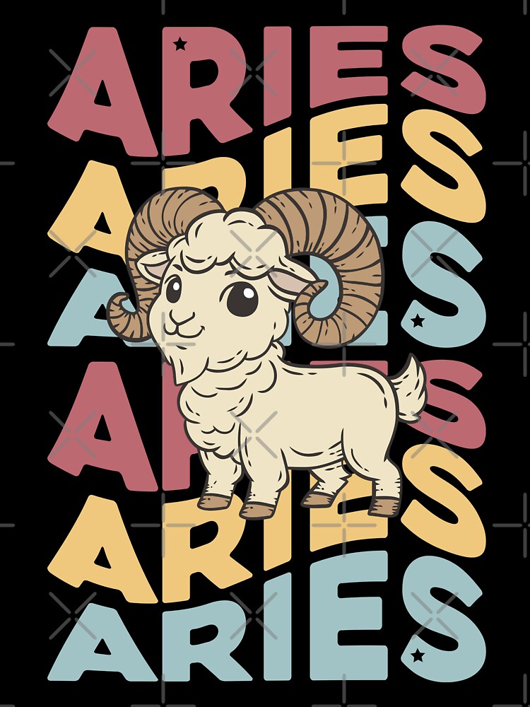 Aries Zodiac Ram - Astrology Retro Boho Red Blue Yellow by KatandChase T-Shirts, Hoodie, Sweatshirt (Image 3)