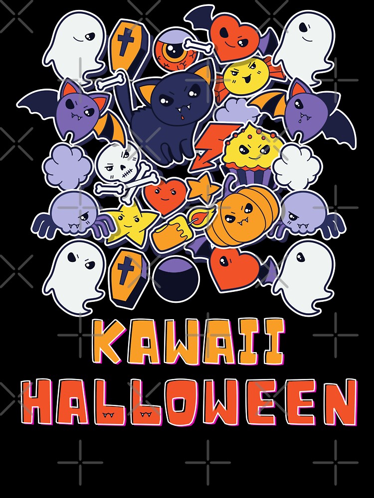 Kawaii Halloween Black Cat Ghosts Skull Pumpkin Spooky by BeeZBeez T-Shirts, Hoodie, Sweatshirt | BlankRebels.com (Image 3)