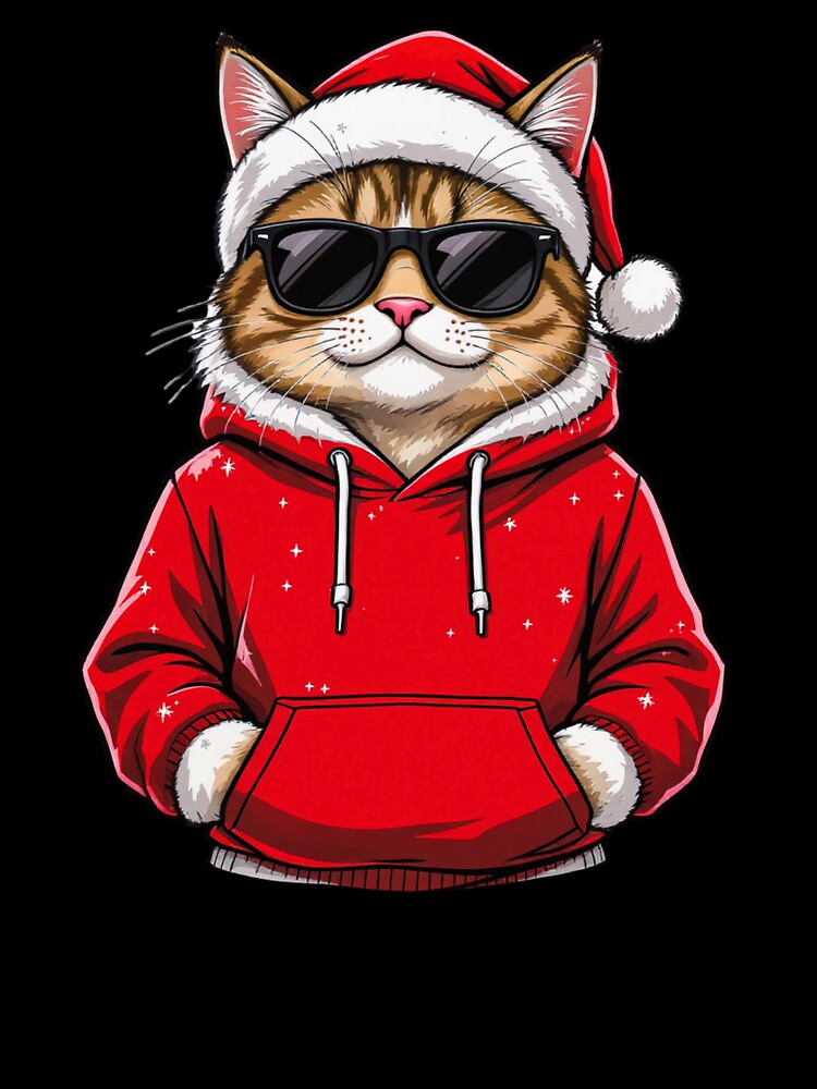 Cool Santa Cat Streetwear | Funny Christmas Cat Hoodie Design by ColorSplash123 T-Shirts, Sweatshirt (Image 3)