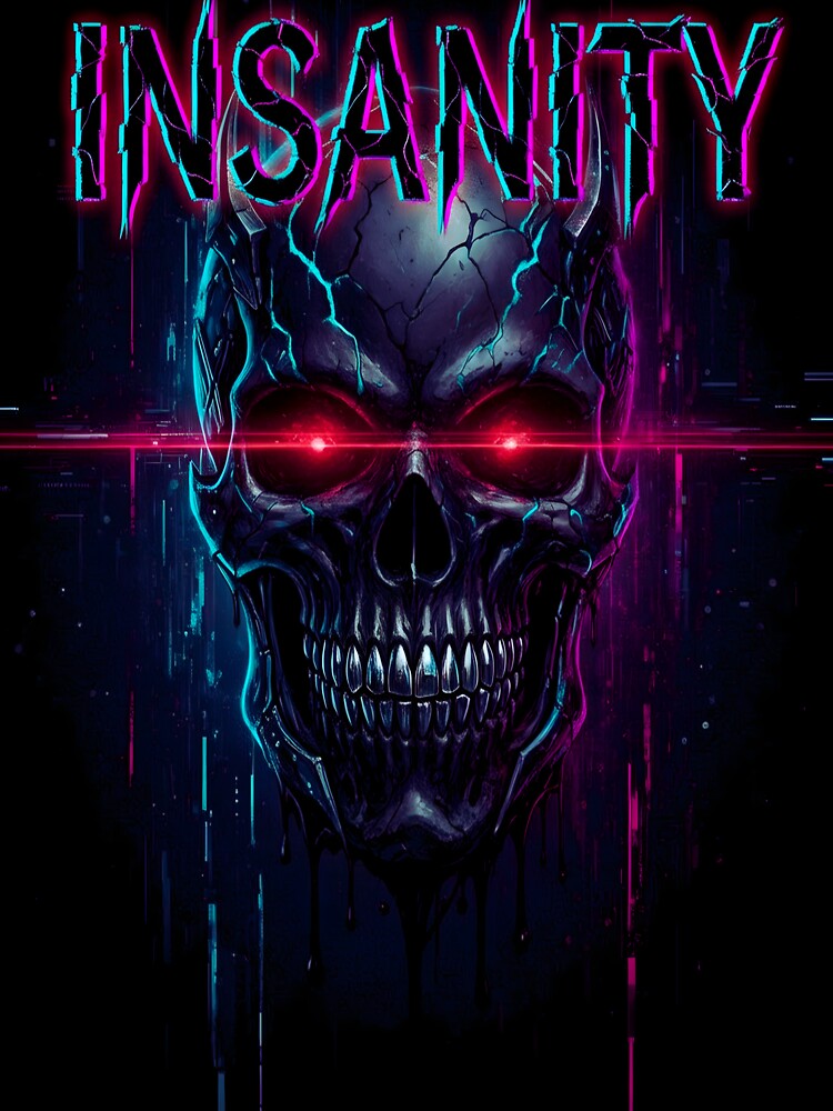 Insanity Cyber Skull – Neon Red Laser Eyes Horror Artwork | Cyberpunk Dark Aesthetic Design by Vicksin ⭐⭐⭐⭐⭐... (Image 3)