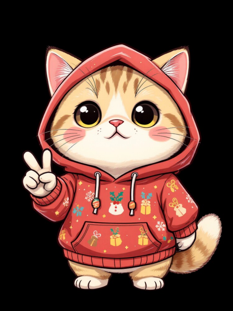 Cute Big-Head Cat – Cool Christmas Hoodie | Funny Chibi Cat Design by ColorSplash123 T-Shirts, Sweatshirt (Image 3)