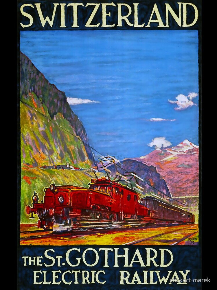 Switzerland St Gotthard Railway vintage travel poster by stickart-marek T-Shirts, Hoodie, Sweatshirt (Image 3)
