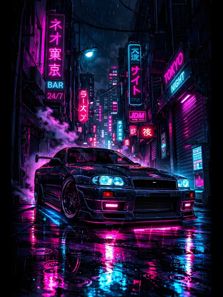 Neo-Tokyo Rainy Night JDM Cruiser - Retro Synthwave Art by peach1821 T-Shirts, Hoodie, Sweatshirt | BlankRebels.com (Image 3)