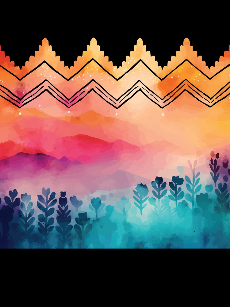 A Pink and Orange Sunset Over Mountains - Boho Chic Patterns by GVRDesign