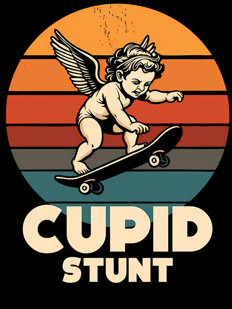 Funny Cupid Stunt Spoonerism Retro Skateboard Angel Skater by Kirari On God