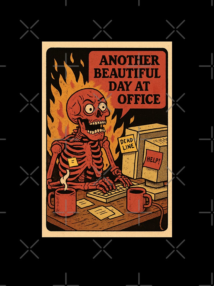 Another Beautiful Day at Office Skeleton Vintage Comic Office Humor Meme by StickerHavenn