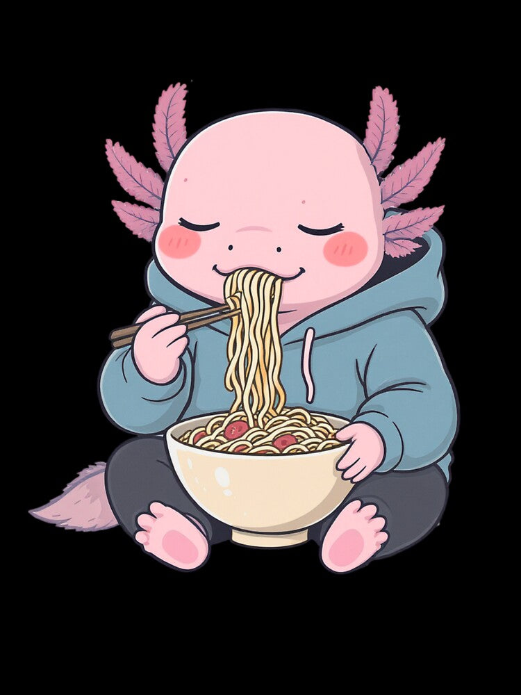 Lo-Fi Axolotl Eating Noodles – Calm Chill Aesthetic Illustration by ColorSplash123 T-Shirts, Hoodie, Sweatshirt (Image 3)