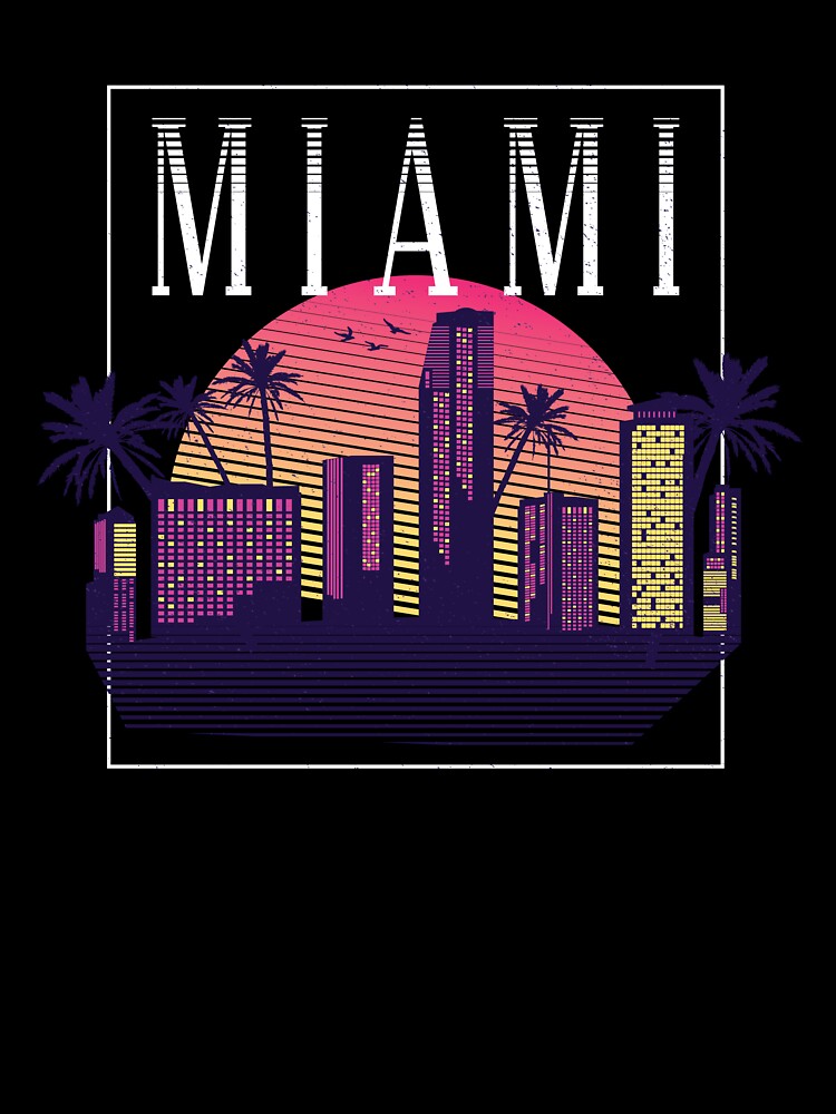 Miami Cityscape Skyscrapers Sunset - 80s Retro Nostalgia by AaaleXX