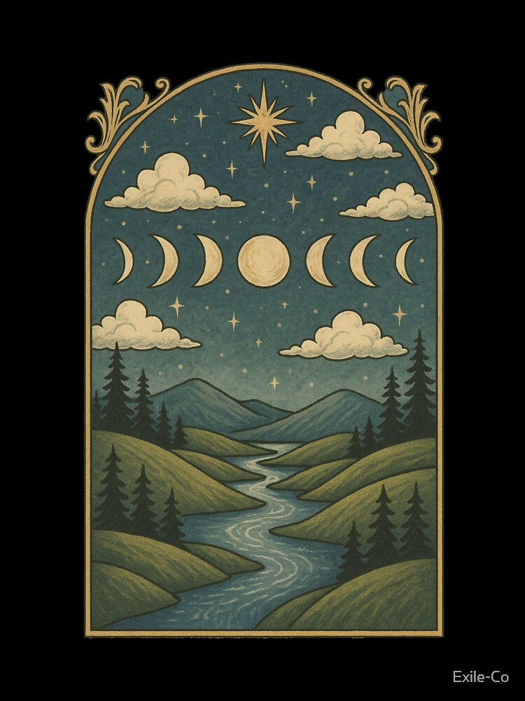 Celestial Night Valley | Moon Phase Archway Illustration by Exile-Co T-Shirts, Hoodie, Sweatshirt | BlankRebels.com (Image 3)