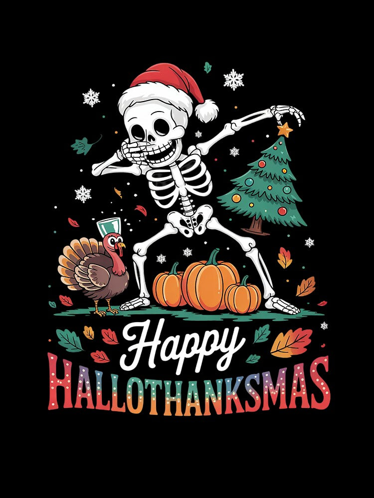Happy Hallothanksmas Halloween Thanksgiving Christmas12 by RsFilsingerArt T-Shirts, Hoodie, Sweatshirt (Image 3)