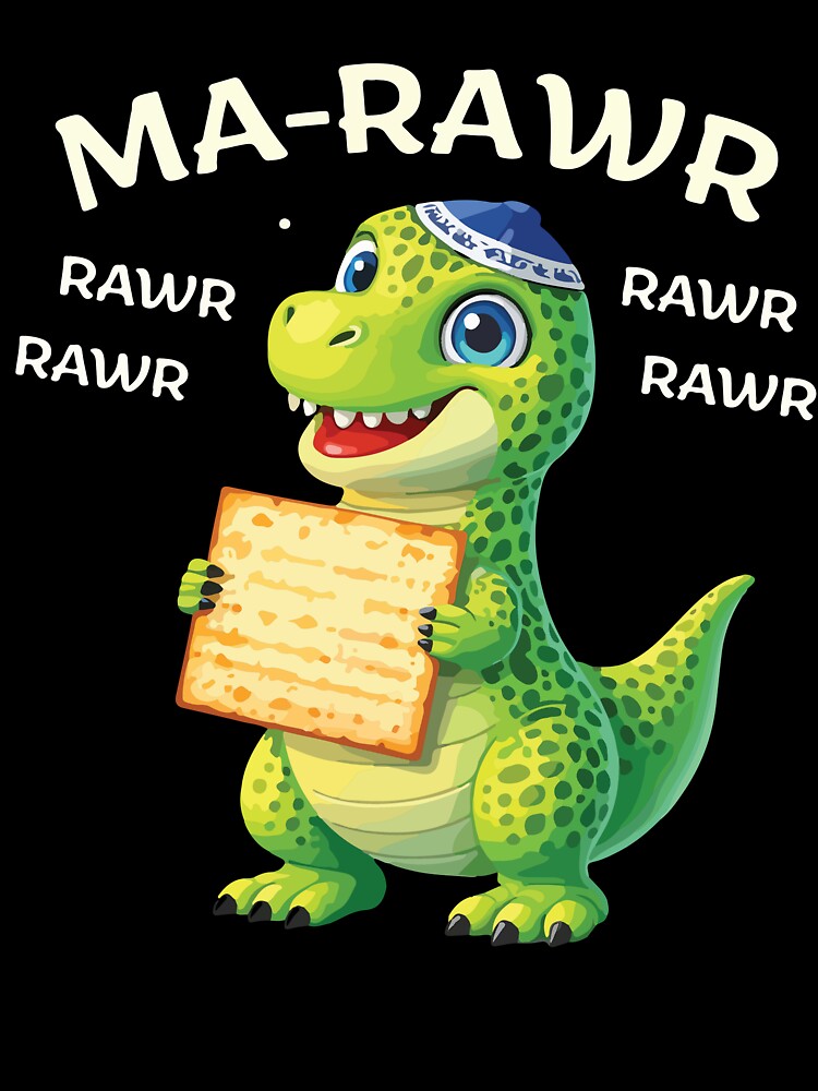 Ma Rawr Funny Passover Dinosaur Matzah Dino Kids Jewish Holiday Design by kiralynstration
