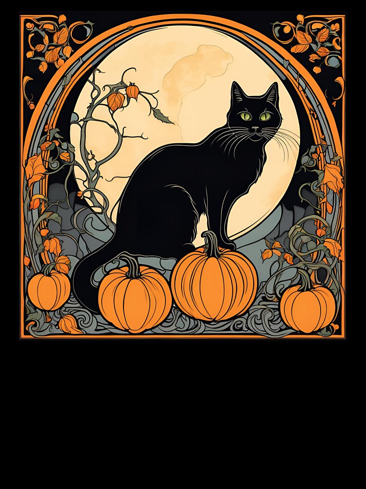 Art Nouveau Black Cat Halloween Pumpkins by SeaStarAlex T-Shirts, Hoodie, Sweatshirt | BlankRebels.com (Image 3)