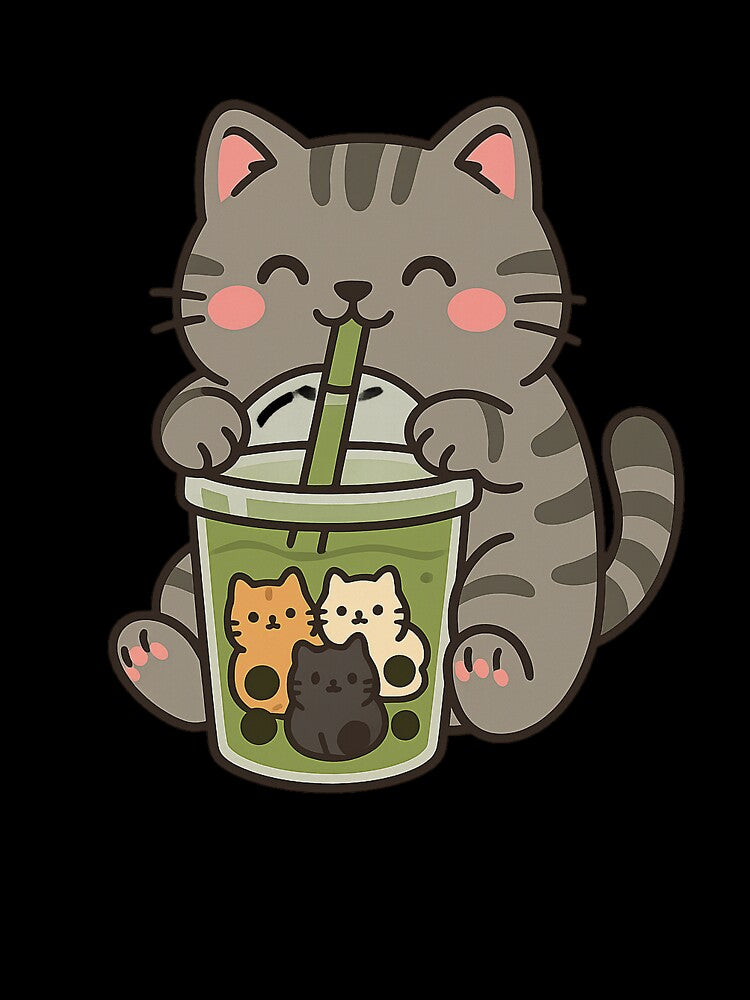 Matcha Boba Cat with Kitty Pearls – Kawaii Tabby Sticker by Tripconic T-Shirts, Hoodie, Sweatshirt (Image 3)