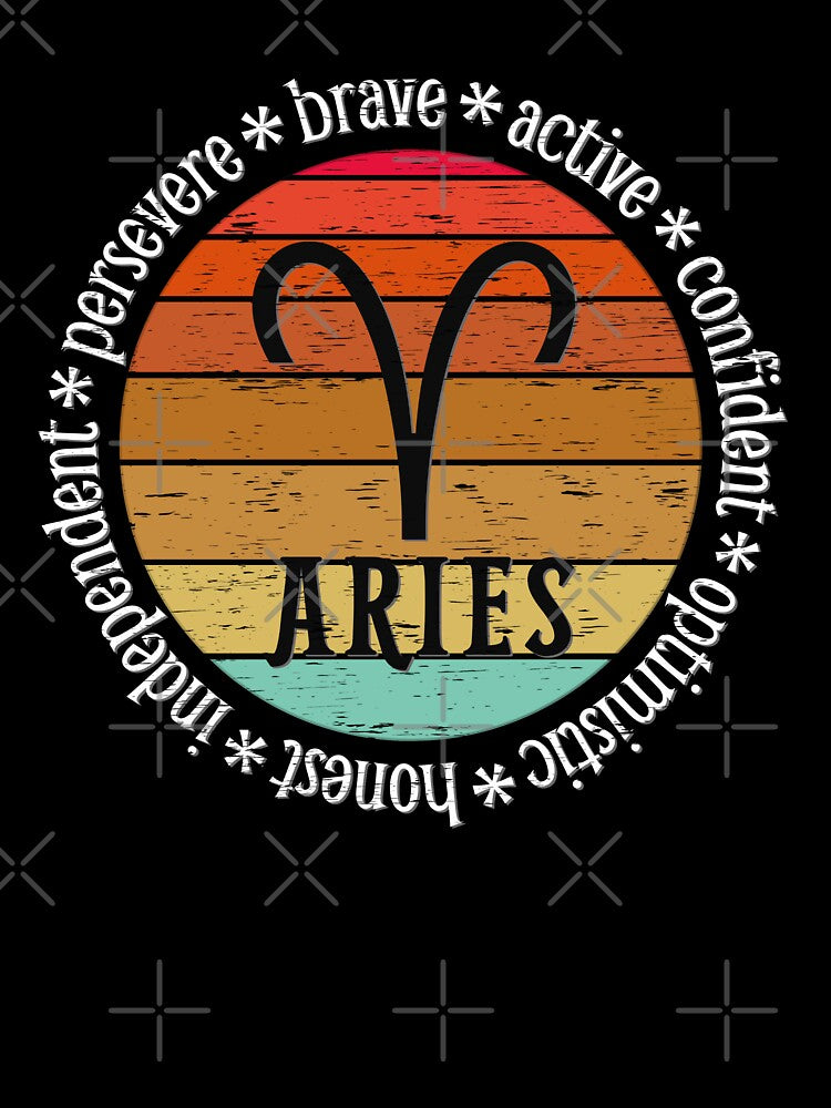 Aries,zodiac sign and lettering, sunset retro style by plastic2021 T-Shirts, Hoodie, Sweatshirt | BlankRebels.com (Image 3)