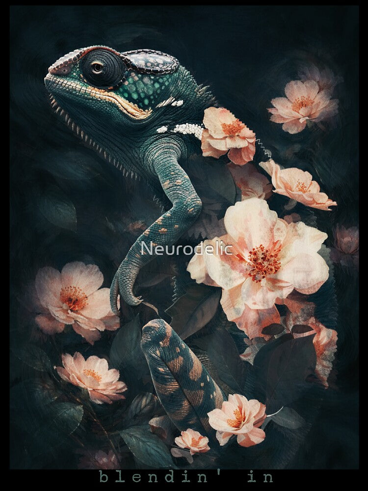 Blendin' In – Painterly Chamaeleon with Botanical Elements by Neurodelic T-Shirts, Hoodie, Sweatshirt (Image 3)