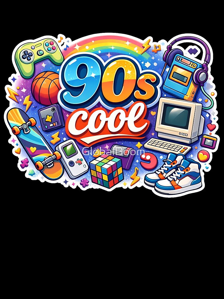 90s Cool Logo with Iconic Retro Objects by GlobalBoom T-Shirts, Hoodie, Sweatshirt | BlankRebels.com (Image 3)