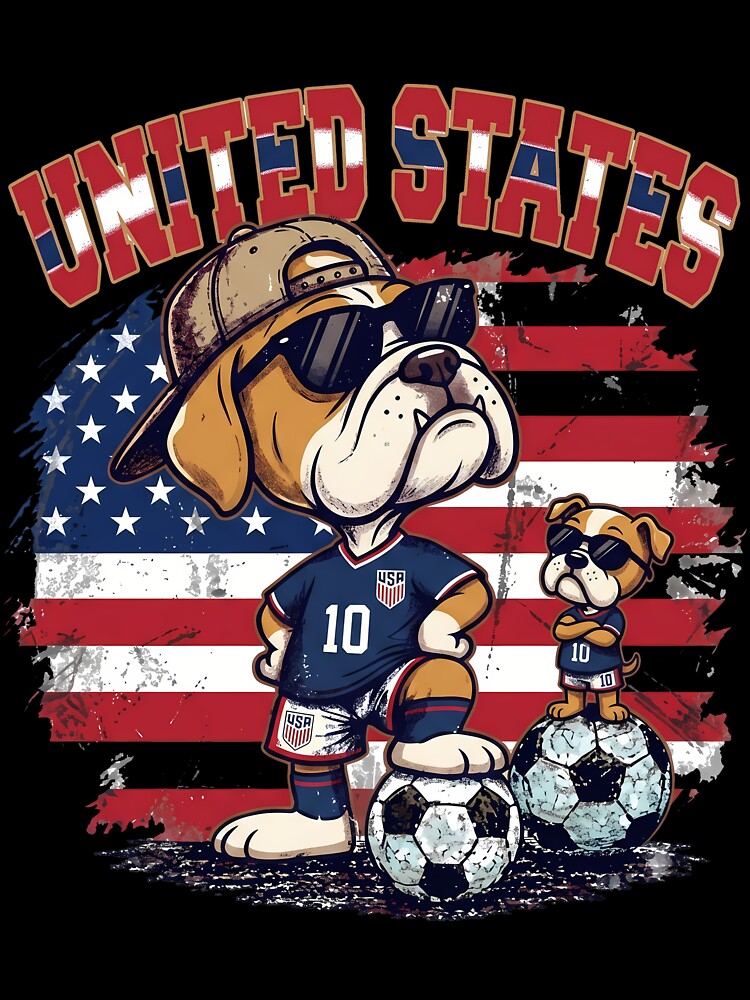 English Bulldog Soccer Duo - United States Team Mascots by lamiarte
