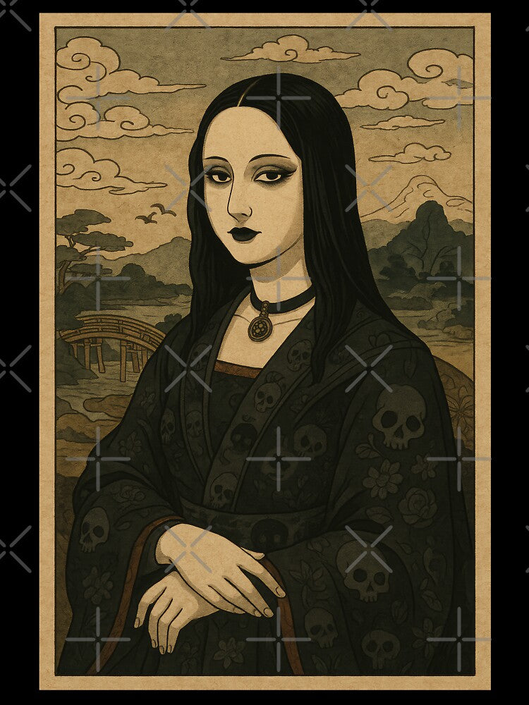 Gothic Geisha Mona Lisa Ukiyo-e Portrait with Skulls by TheTrendsDesk T-Shirts, Hoodie, Sweatshirt (Image 3)