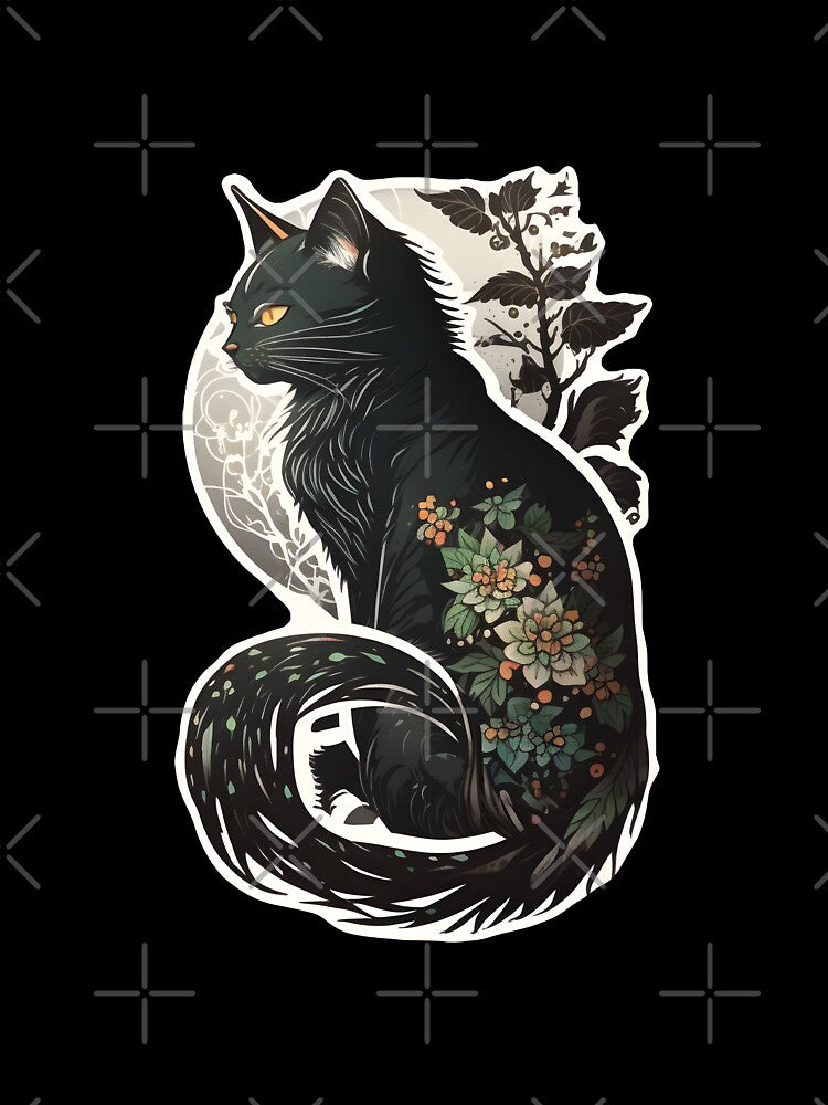 Black Japanese cat with floral tattoos, japanese aesthetic by LorandQuest T-Shirts, Hoodie, Sweatshirt (Image 3)