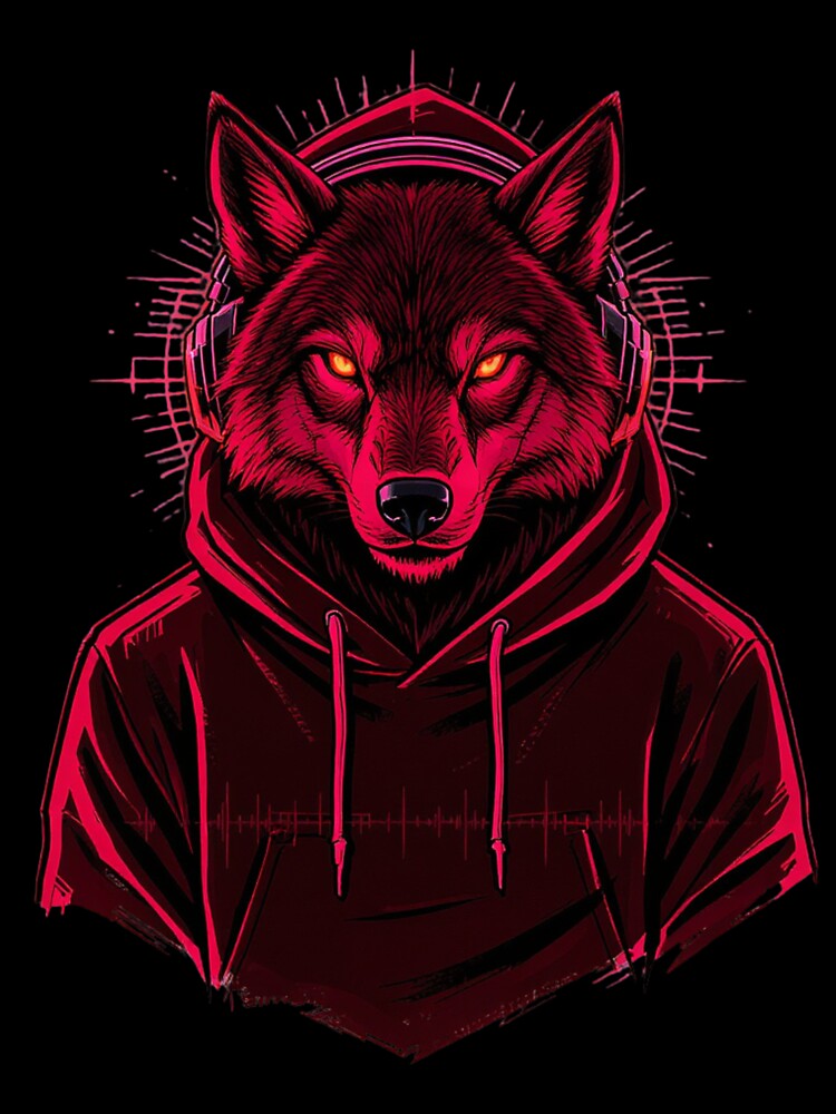 Red Pulse Wolf | Cool Headphone Wolf Streetwear Vector Art by ColorSplash123 T-Shirts, Hoodie, Sweatshirt (Image 3)
