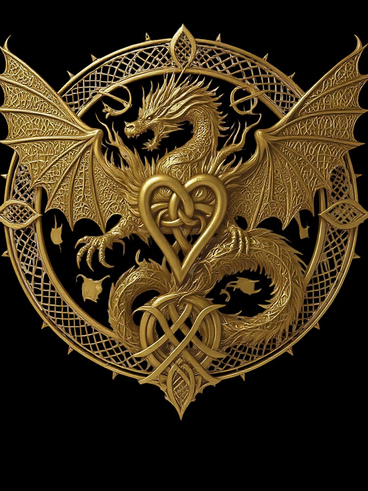 Golden Dragon Celtic Knot Heart Print, Gothic Fantasy wall Art, Viking home Decor by TheGaliyaStudio T-Shirts,... (Image 3)