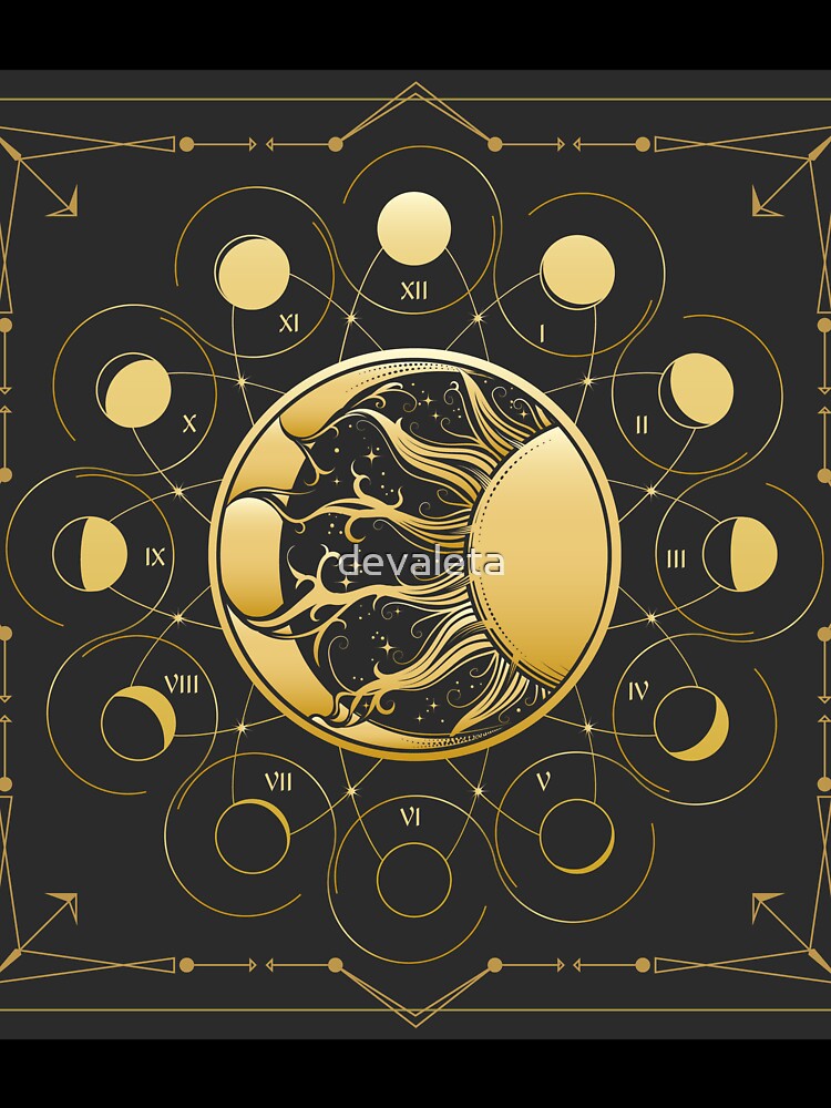 Sun and Crescent Moon with Phases Medieval Astrological Emblem by devaleta T-Shirts, Hoodie, Sweatshirt (Image 3)
